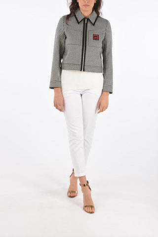 gingham check Twill full zip blazer