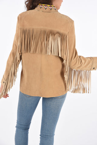 fringed suede leather snap button shirt