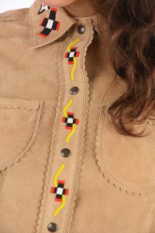 fringed suede leather snap button shirt