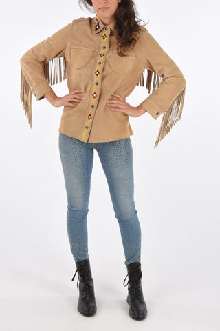 fringed suede leather snap button shirt