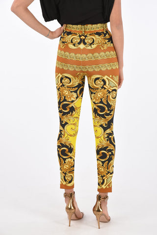 anthemion-print high-rise waist straight pants with ankle zip