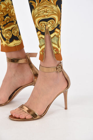 anthemion-print high-rise waist straight pants with ankle zip