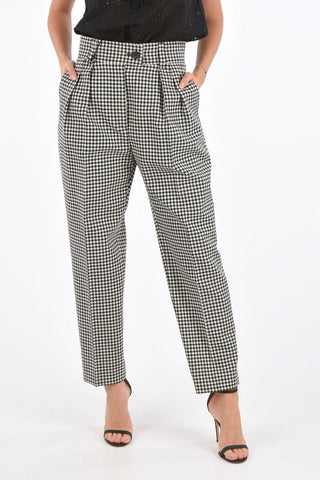 pantalone a doppia pince Twill vichy a vita alta