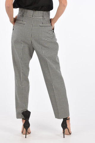 pantalone a doppia pince Twill vichy a vita alta