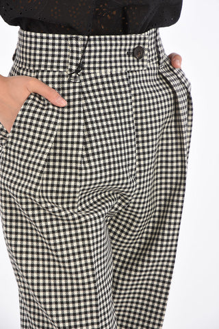 pantalone a doppia pince Twill vichy a vita alta