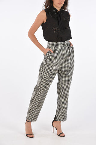 pantalone a doppia pince Twill vichy a vita alta