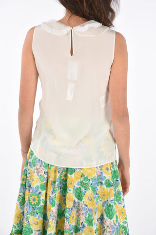 silk ruffle front shirt with lace details
