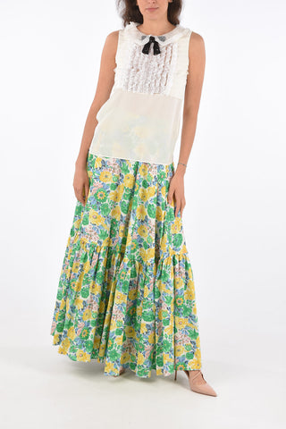 silk ruffle front shirt with lace details