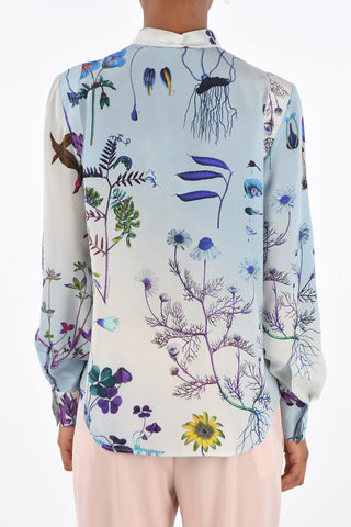 Floral Printed Silk Tie Neck Shirt
