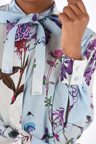 Floral Printed Silk Tie Neck Shirt