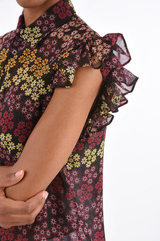 Floral Printed Shirt with Ruffle Sleeve