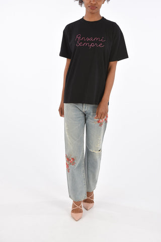CIAO AMORE Embroidered PENSAMI SEMPRE Crewneck T-shirt