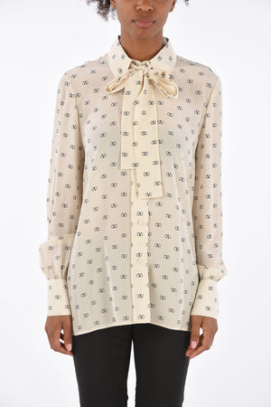 GARAVANI Silk Monogram Shirt with Bow Neck