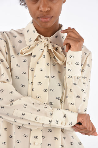 GARAVANI Silk Monogram Shirt with Bow Neck