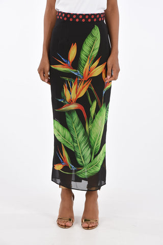 Floral Silk Midi Skirt
