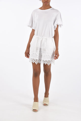 Shorts in Cotone con Applicazione in Pizzo