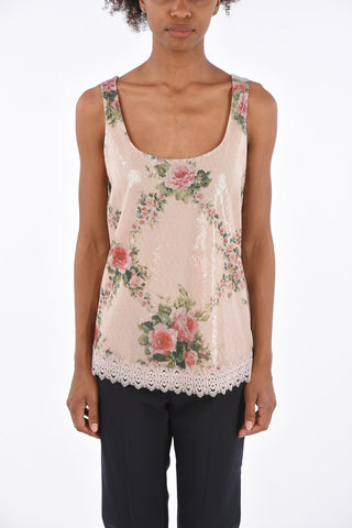 Sequined Tank Top with Lace Detail