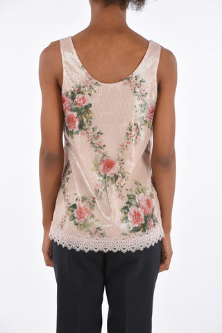 Sequined Tank Top with Lace Detail