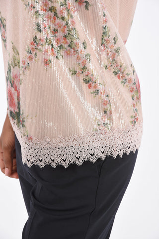 Sequined Tank Top with Lace Detail