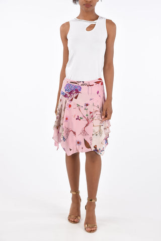 Floral Printed Silk Asymmetrical Mini-Skirt