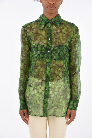 Printed Silk Spread Collar Shirt