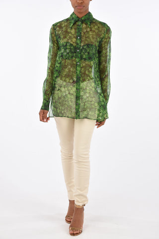 Printed Silk Spread Collar Shirt