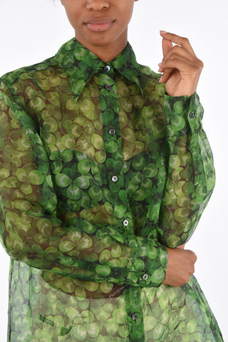 Printed Silk Spread Collar Shirt