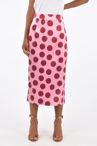 Polka Dot Printed Silk Midi Skirt