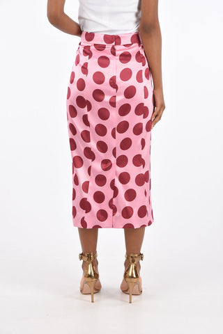 Polka Dot Printed Silk Midi Skirt