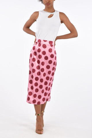 Polka Dot Printed Silk Midi Skirt