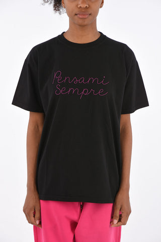 CIAO AMORE Embroidered PENSAMI SEMPRE Crewneck T-shirt 