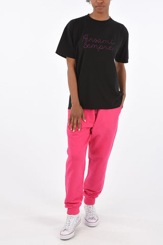 CIAO AMORE Embroidered PENSAMI SEMPRE Crewneck T-shirt 