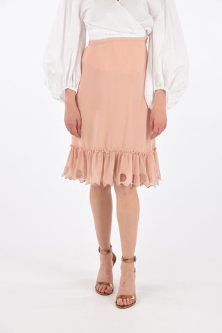 SEEBY knee lenght flared skirt with cut out details hem