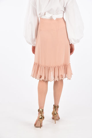 SEEBY knee lenght flared skirt with cut out details hem