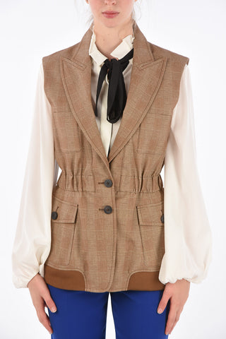 district check peak lapel vest