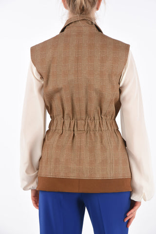 district check peak lapel vest