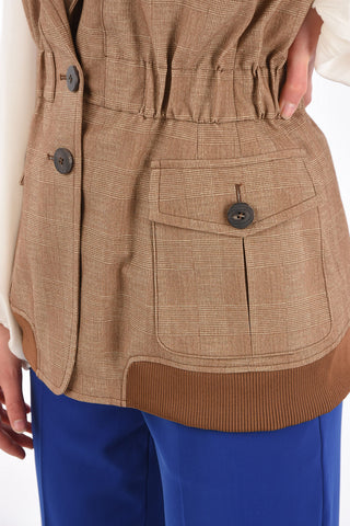 district check peak lapel vest