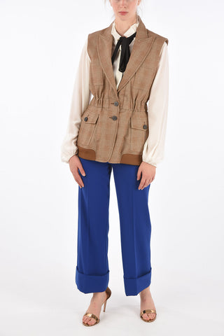 district check peak lapel vest