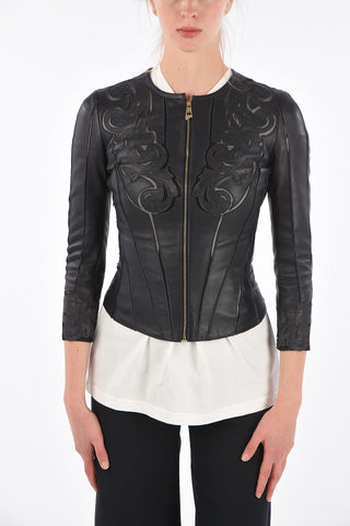 COLLECTION Cut Out leather Crop outerwear jacket