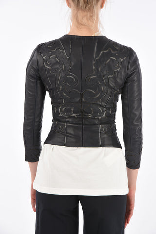 COLLECTION Cut Out leather Crop outerwear jacket