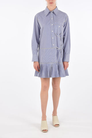 awning striped mini shirtdress with pleates hem