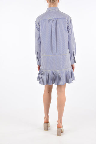 awning striped mini shirtdress with pleates hem