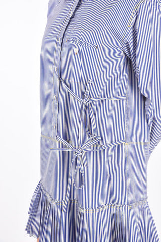 awning striped mini shirtdress with pleates hem