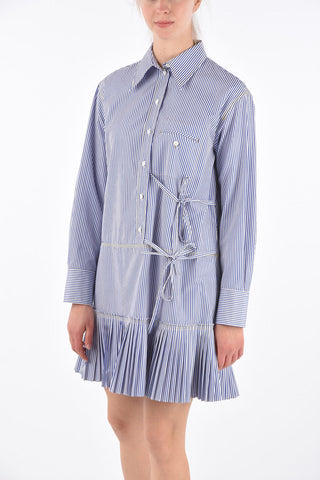 awning striped mini shirtdress with pleates hem