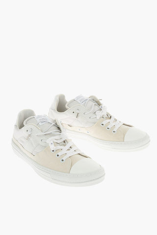 MM22 vintage effect leather and fabric sneakers