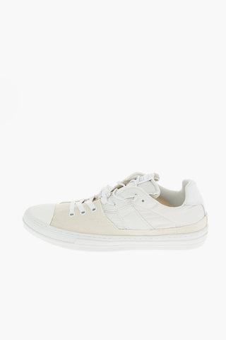 MM22 vintage effect leather and fabric sneakers