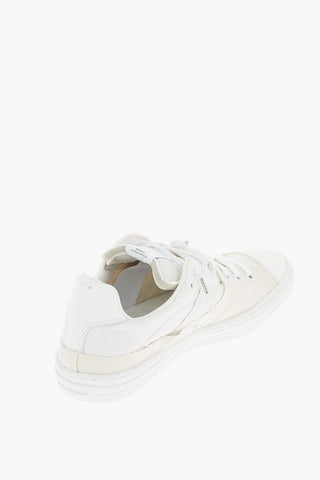 MM22 vintage effect leather and fabric sneakers