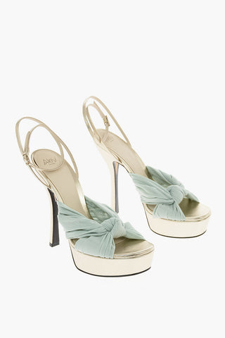 14cm leather and fabric ELEONOR Ankle-strap sandals