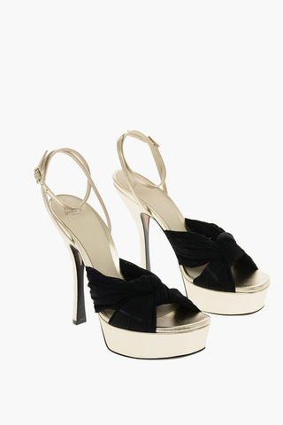14cm leather and fabric ELEONOR Ankle-strap sandals