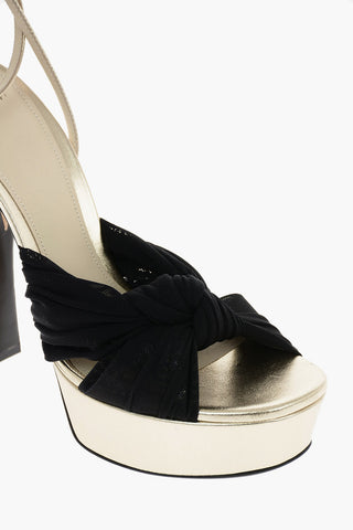 14cm leather and fabric ELEONOR Ankle-strap sandals